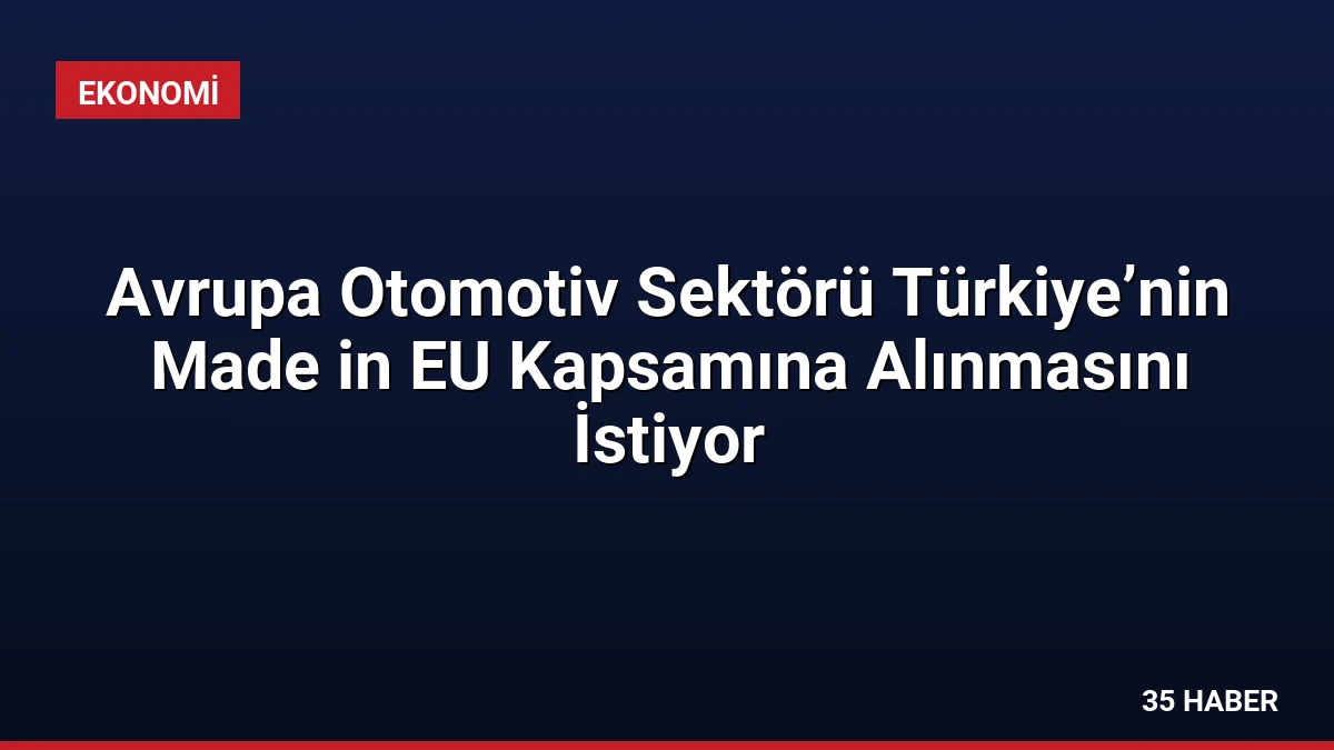 Avrupa Otomotiv Sektörü Türkiye’nin Made in EU Kapsamına Alınmasını İstiyor
