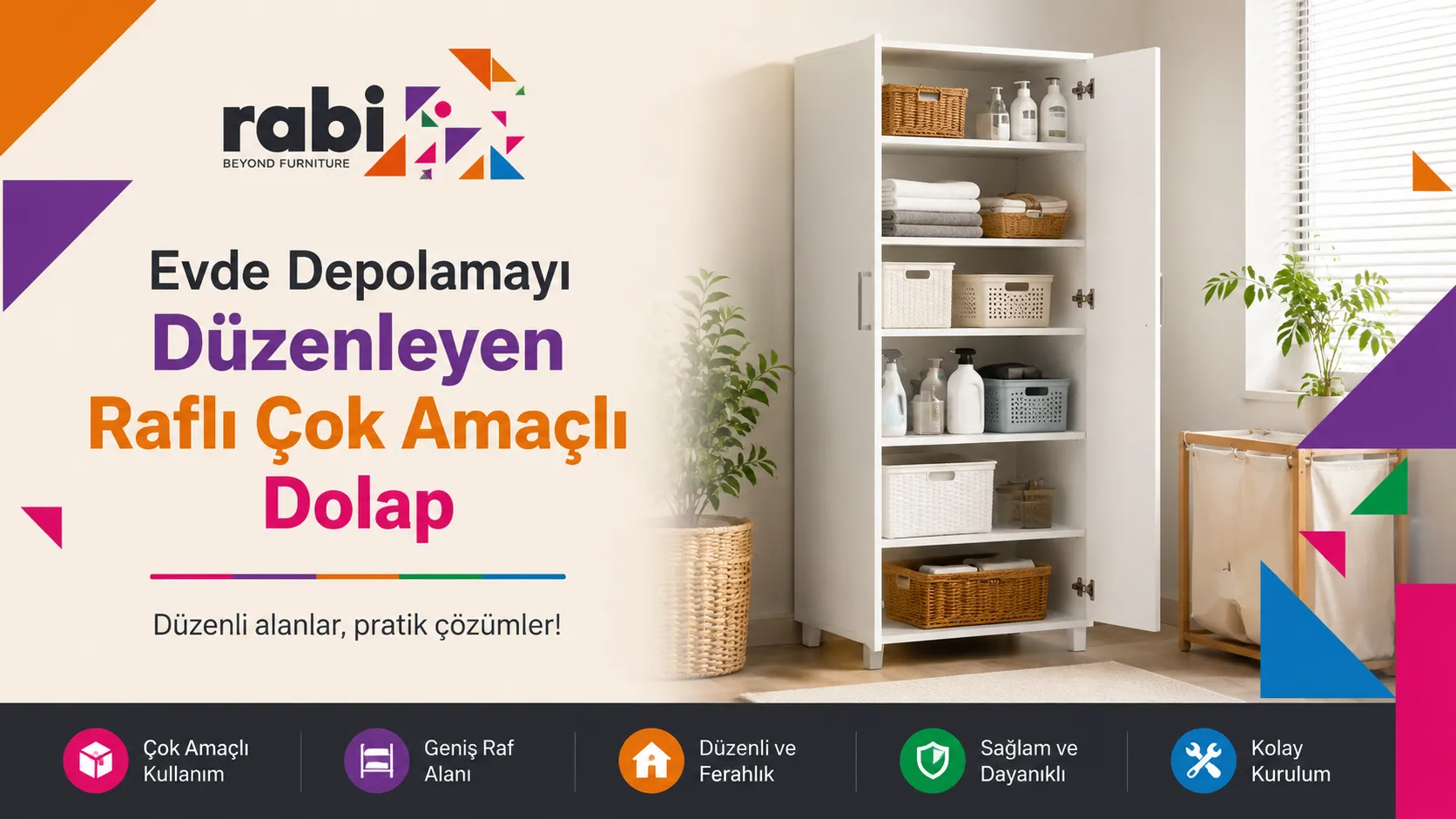 Evde Depolamayı Düzenleyen Raflı Çok Amaçlı Dolap